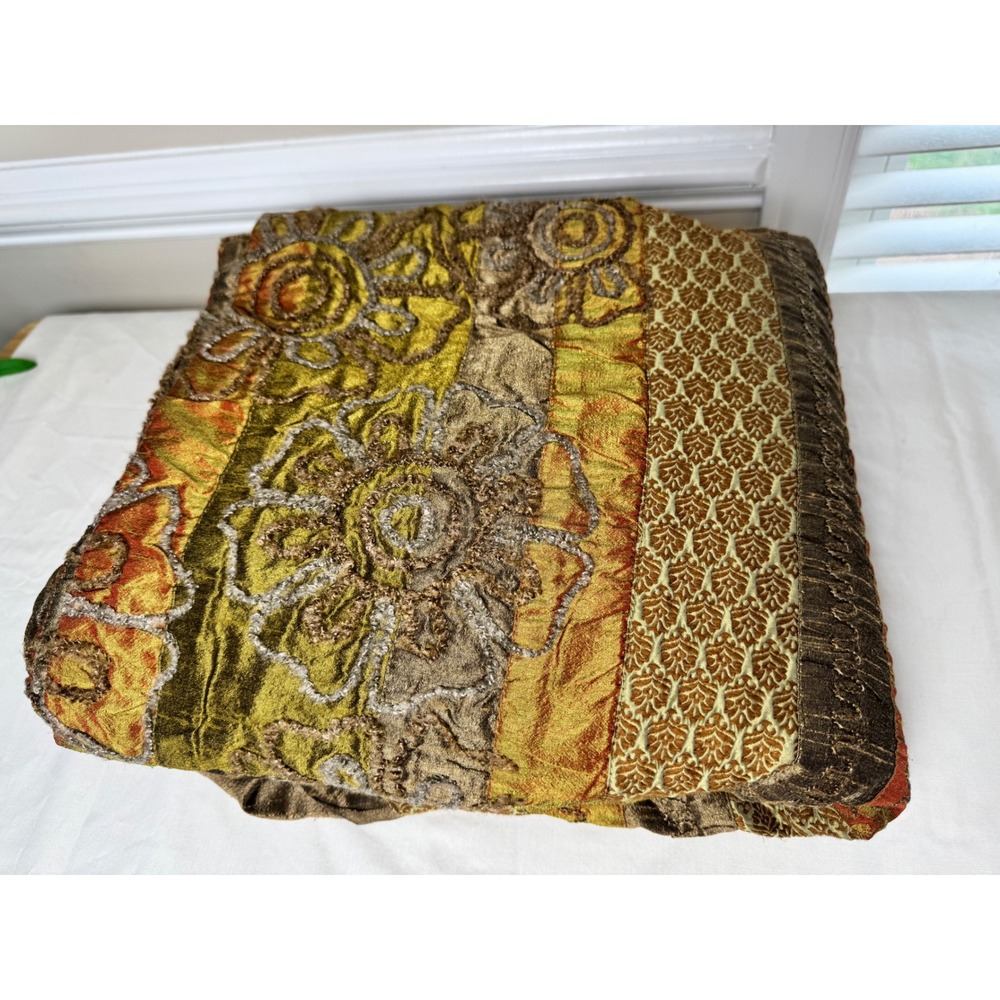 Bohemian Patchwork Floral QUEEN Quilt Embroidered Silk Cotton Earth Tones